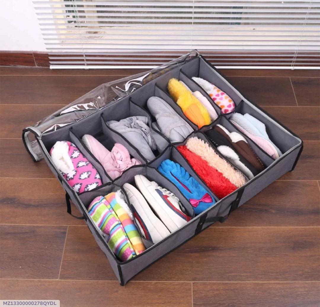 Stylish Shoe Storage Bag Grey 12-Grid Durable