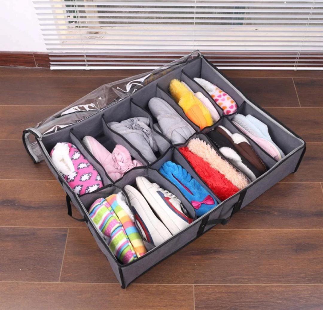 Stylish Shoe Storage Bag Grey 12-Grid Durable