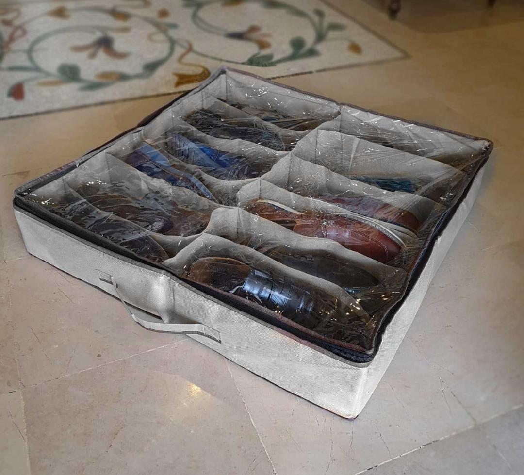Stylish Shoe Storage Bag Grey 12-Grid Durable