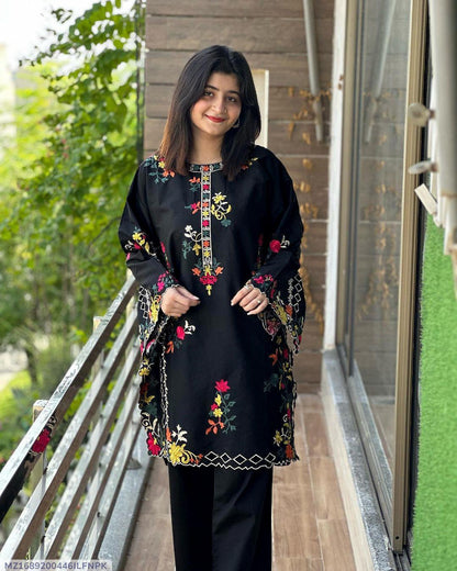 Multi Colours Embroidered Shirt Trouser Set 2Pcs