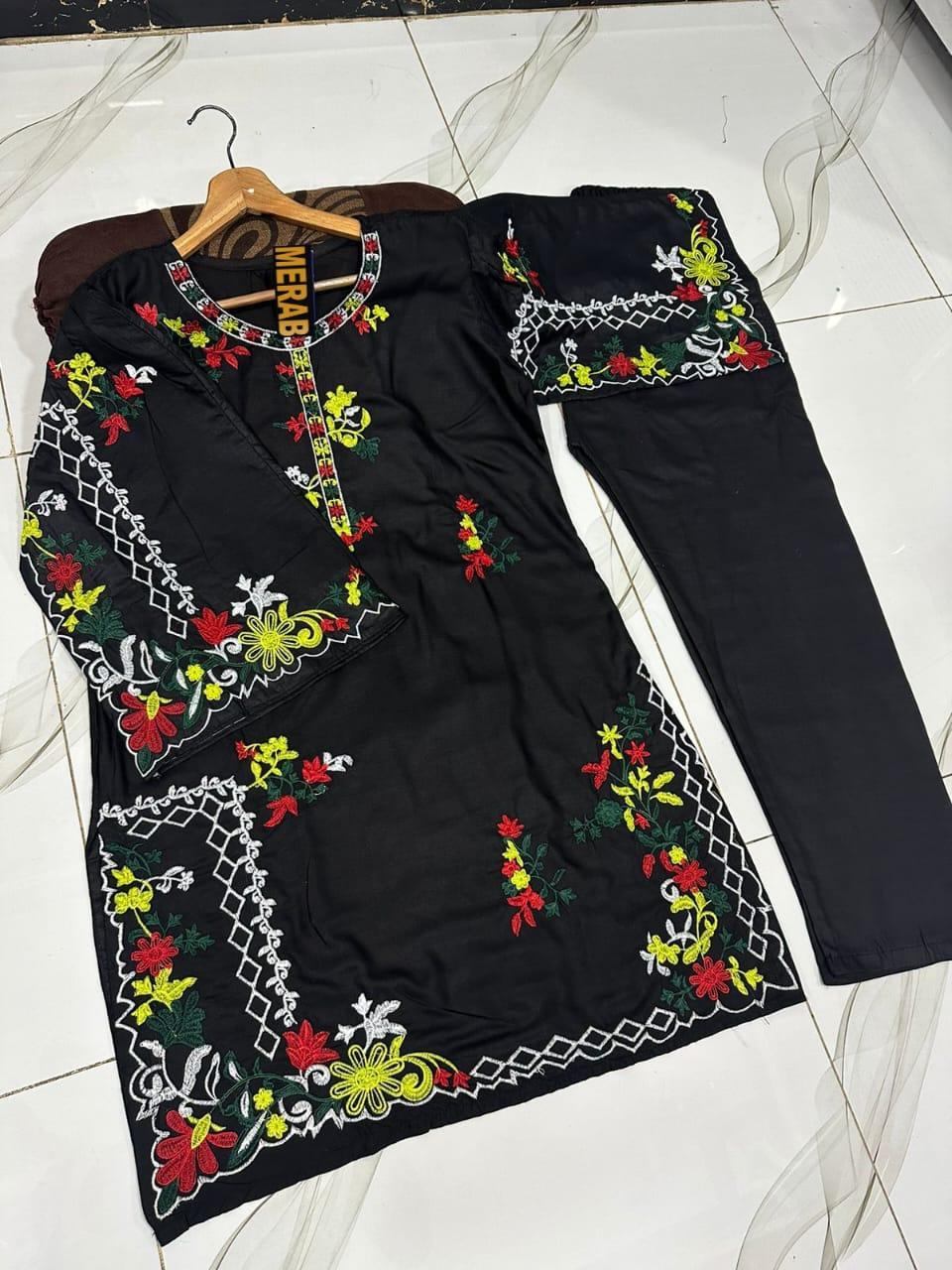 Multi Colours Embroidered Shirt Trouser Set 2Pcs