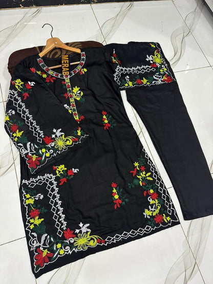 Multi Colours Embroidered Shirt Trouser Set 2Pcs