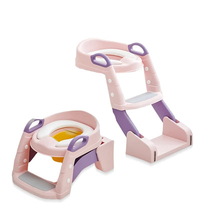 Joyous 2 in 1 Foldable Potty Training Seat with Ladder, Splash Guard & Cushion Seat Kids Toilet Seat BD096