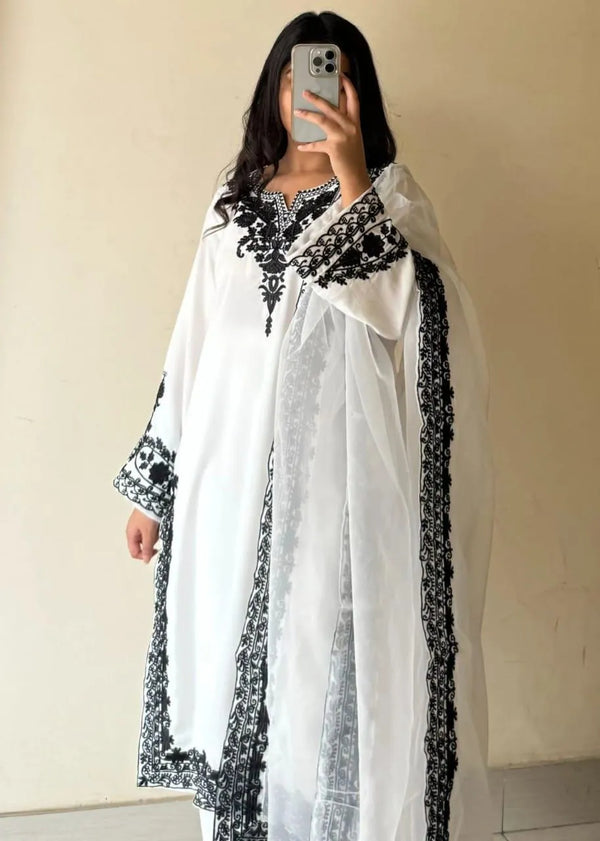 White Organza Embroidered 3Pcs Women Suit