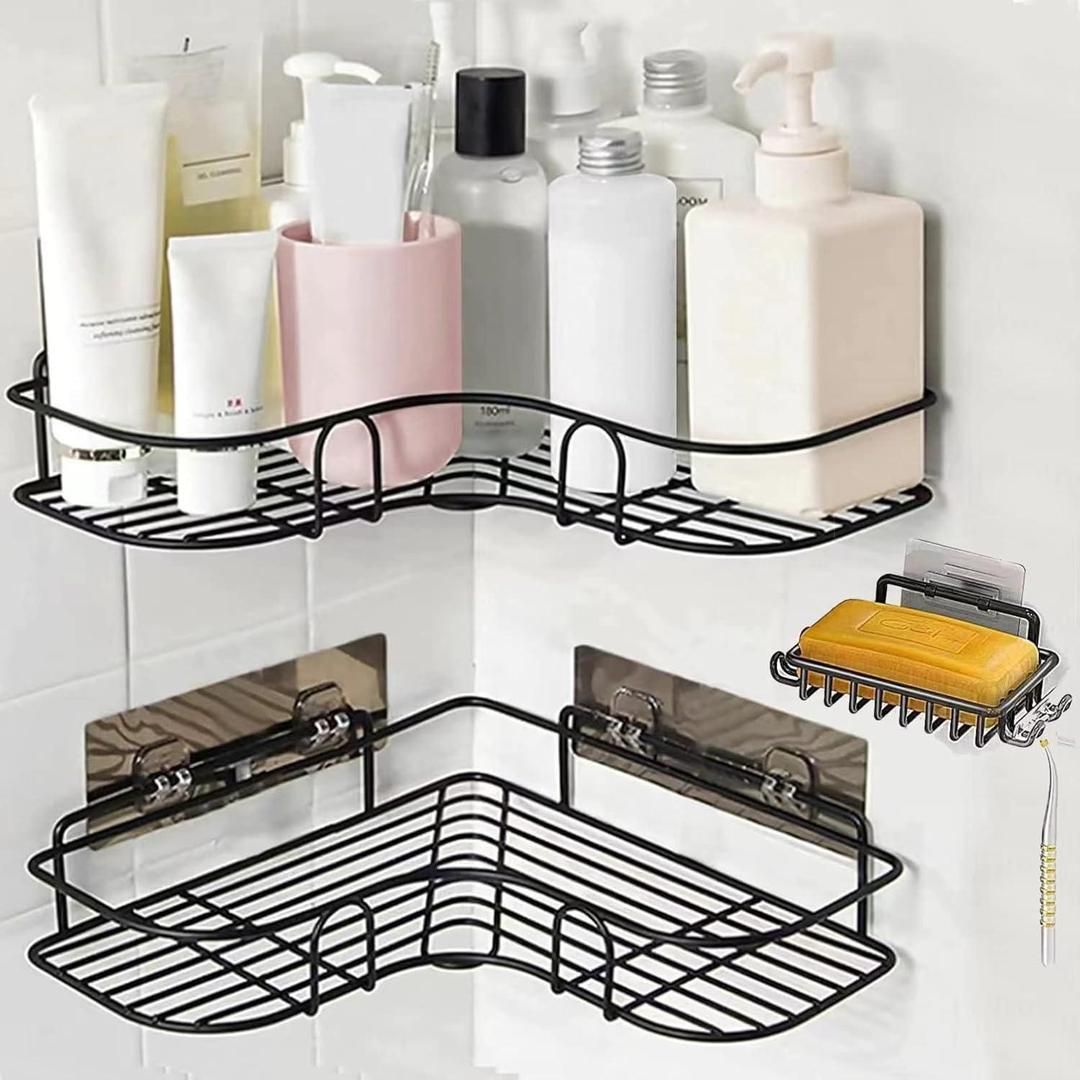 Black PVC Bathroom Corner Rack with 2 Pieces