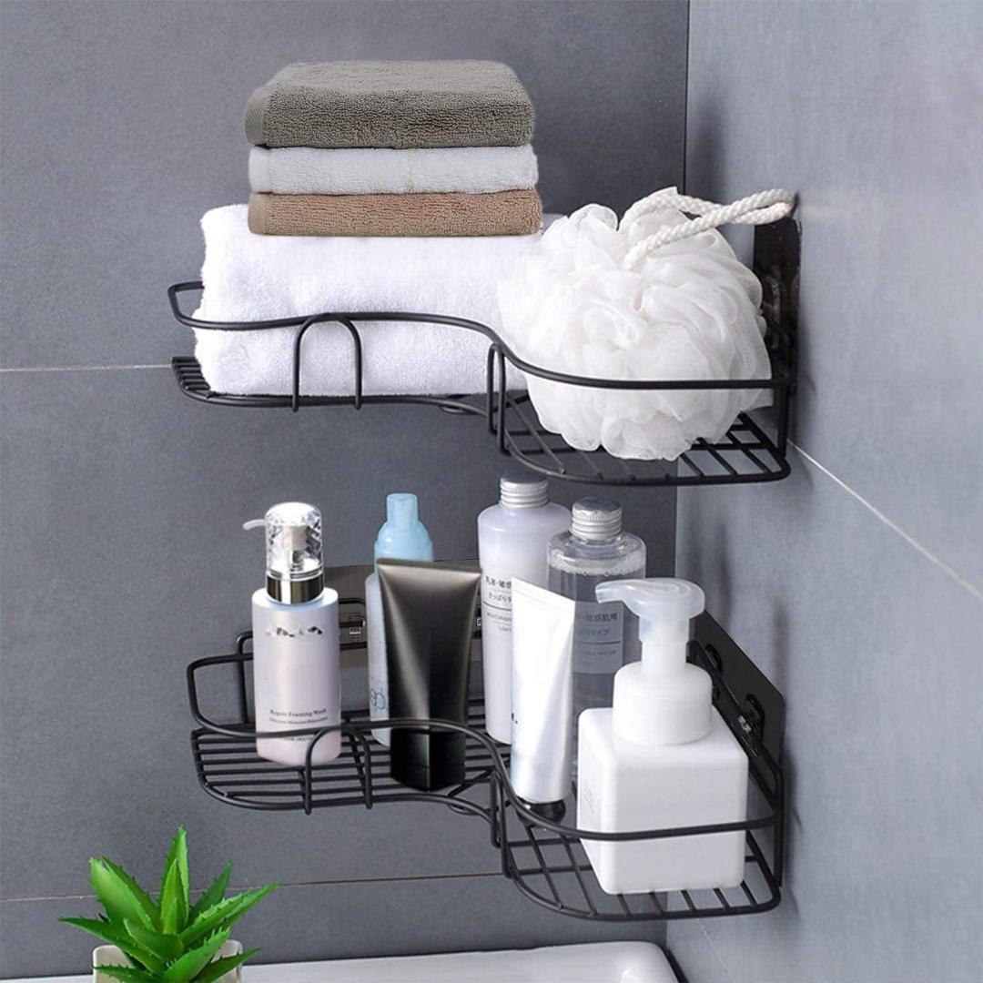 Black PVC Bathroom Corner Rack with 2 Pieces