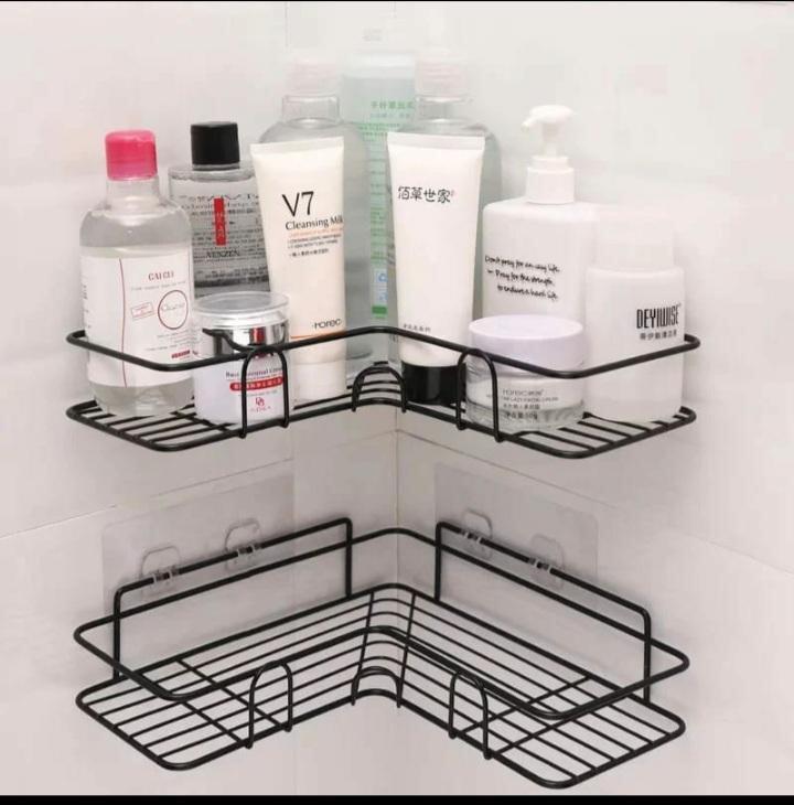 Black PVC Bathroom Corner Rack with 2 Pieces