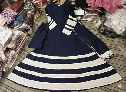 Blue Applique Crinkle Chiffon Maxi Set for Women