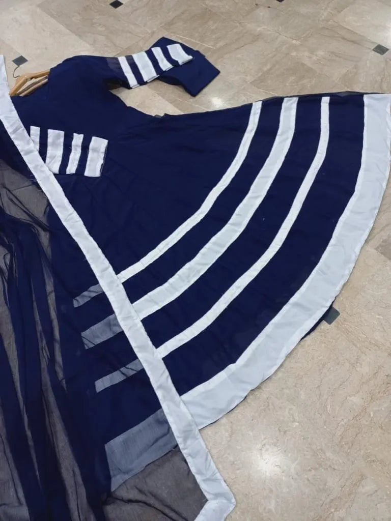 Blue Applique Crinkle Chiffon Maxi Set for Women