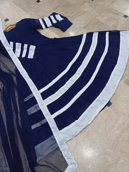 Blue Applique Crinkle Chiffon Maxi Set for Women
