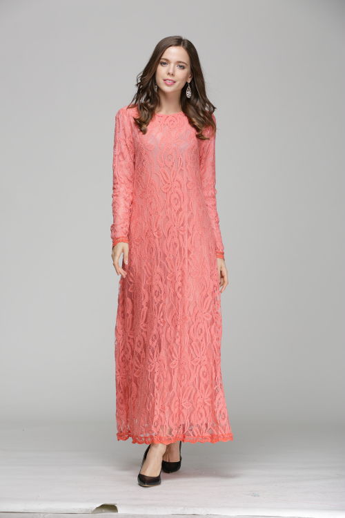 Vintage Women Wear Lace Long Sleeve Maxi Dress Kaftan