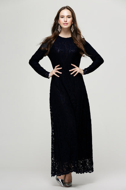 Vintage Women Wear Lace Long Sleeve Maxi Dress Kaftan