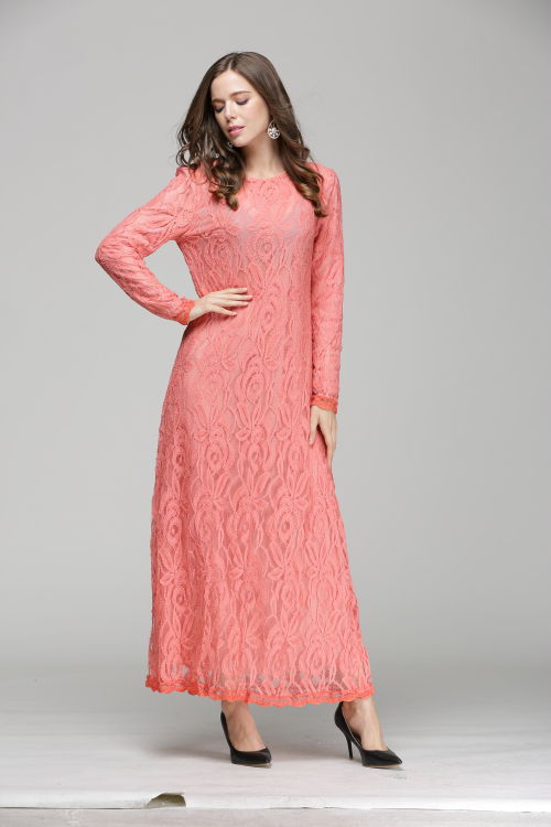 Vintage Women Wear Lace Long Sleeve Maxi Dress Kaftan