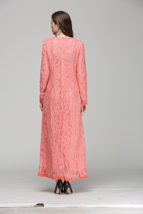 Vintage Women Wear Lace Long Sleeve Maxi Dress Kaftan