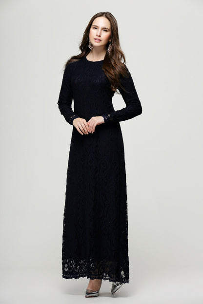 Vintage Women Wear Lace Long Sleeve Maxi Dress Kaftan