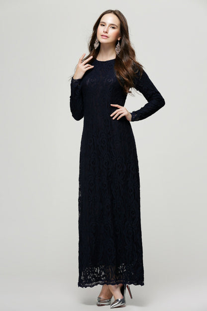 Vintage Women Wear Lace Long Sleeve Maxi Dress Kaftan