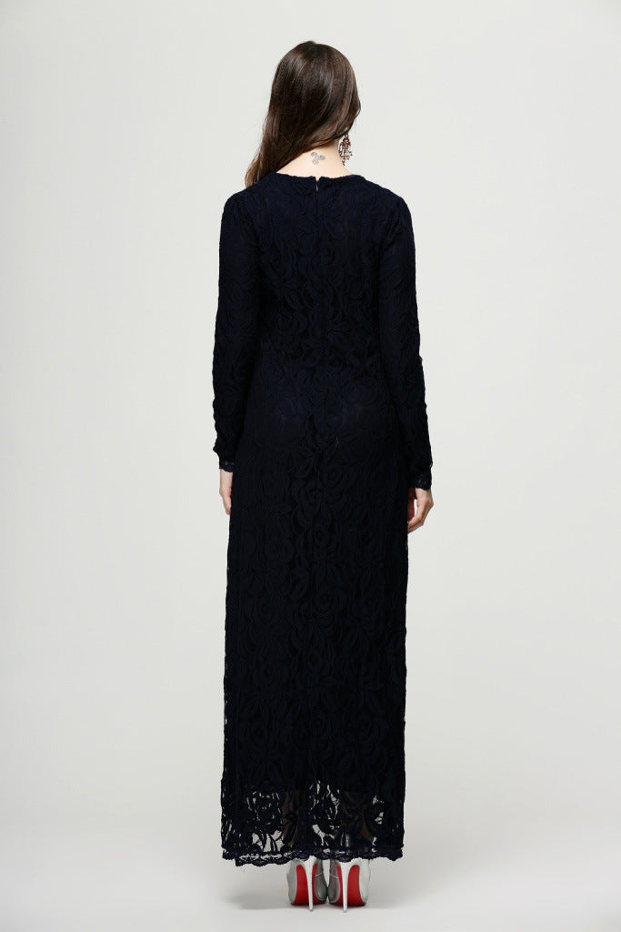 Vintage Women Wear Lace Long Sleeve Maxi Dress Kaftan