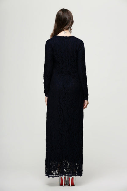 Vintage Women Wear Lace Long Sleeve Maxi Dress Kaftan