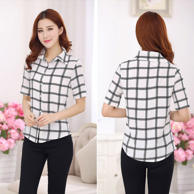 Womens Blouse Turn-Down Collar Office Ladies Shir