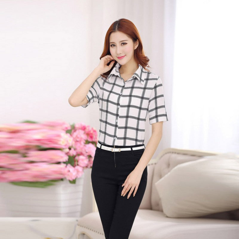 Womens Blouse Turn-Down Collar Office Ladies Shir