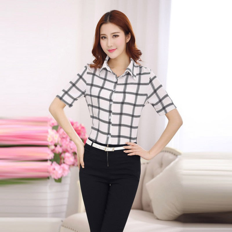 Womens Blouse Turn-Down Collar Office Ladies Shir
