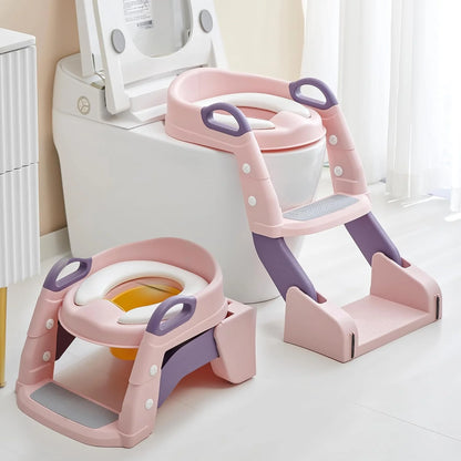 Joyous 2 in 1 Foldable Potty Training Seat with Ladder, Splash Guard & Cushion Seat Kids Toilet Seat BD096