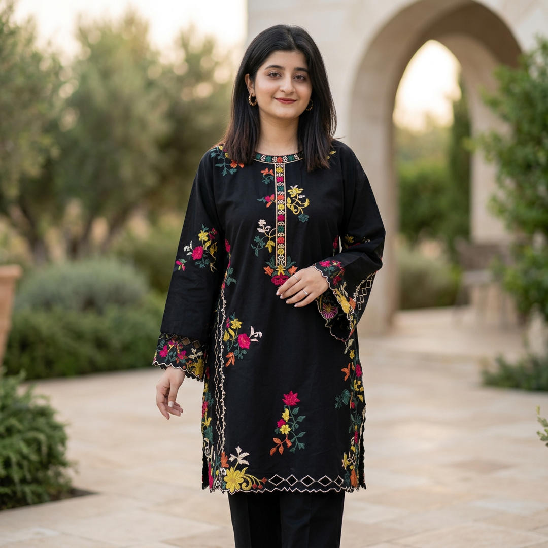 Multi Colours Embroidered Shirt Trouser Set 2Pcs
