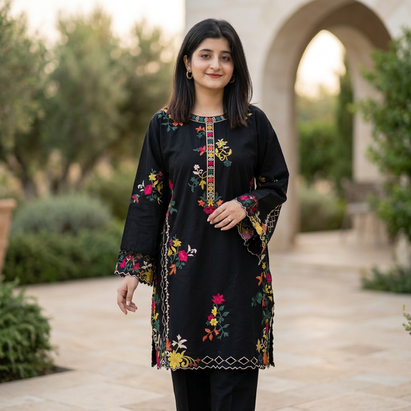 Multi Colours Embroidered Shirt Trouser Set 2Pcs